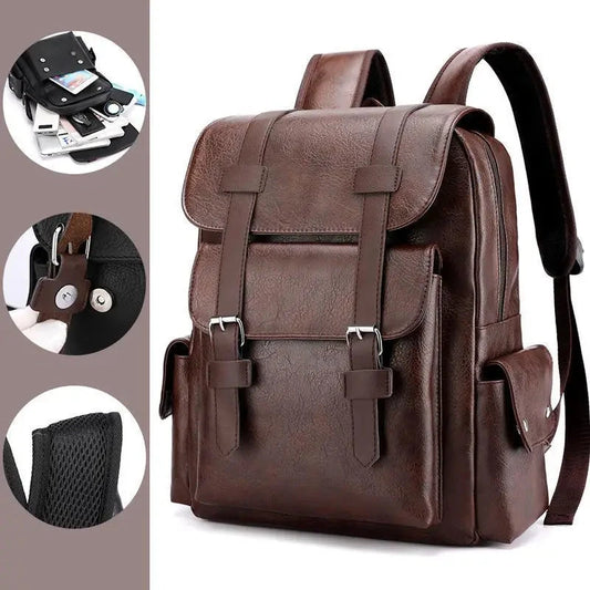 Large Capacity Leather Men's Backpack Business Travel GlowCart