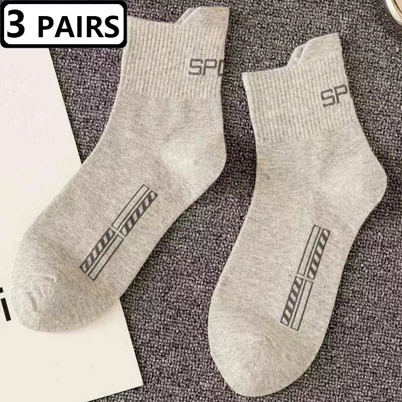 3 Pairs/lot Cotton Breathable Men's Socks Soft Sports High Quality Compression Black White Socks Mid Tube Male Socks Crew Meias GlowCart