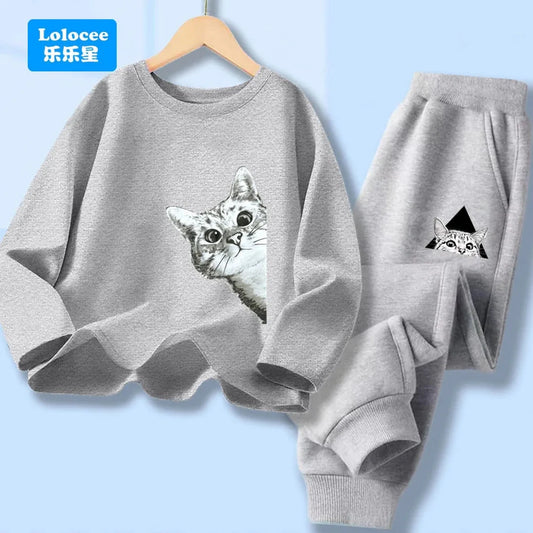 Spring Autumn Baby Boys Clothes Sets Kids Funny Cat Print Long Sleeve T-shirt Tops+ Pants Suits Boys' Tracksuit CLM1 GlowCart