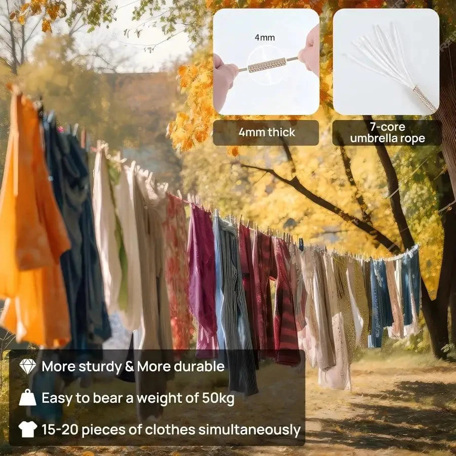 Portable Travel Clothesline,32.8ft Retractable GlowCart