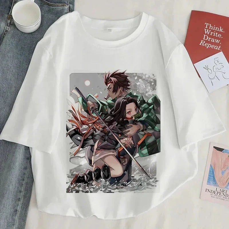 Demon Slayer Print T Shirt Women Harajuku Aesthetic White GlowCart