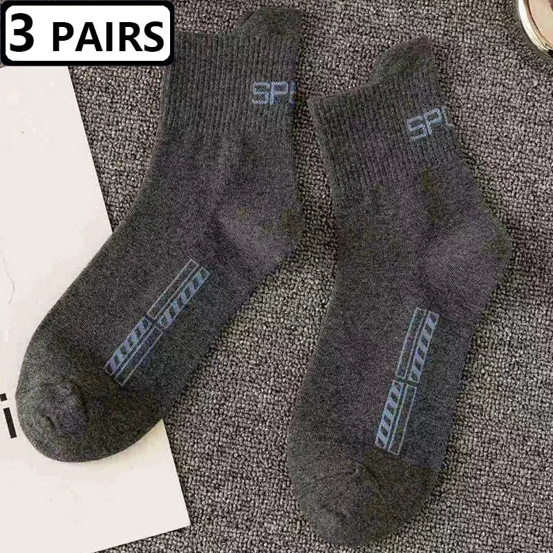 3 Pairs/lot Cotton Breathable Men's Socks Soft Sports High Quality Compression Black White Socks Mid Tube Male Socks Crew Meias GlowCart