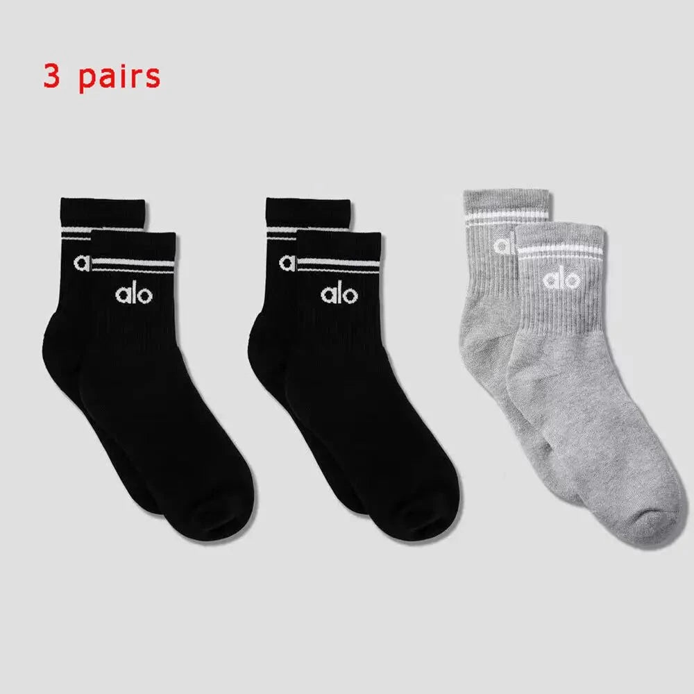 Knit Yoga Socks Women Four Seasons Retro Cotton Comfortable Colorful Middle Length Sports Fitness Long Socks for Yoga Pilates GlowCart
