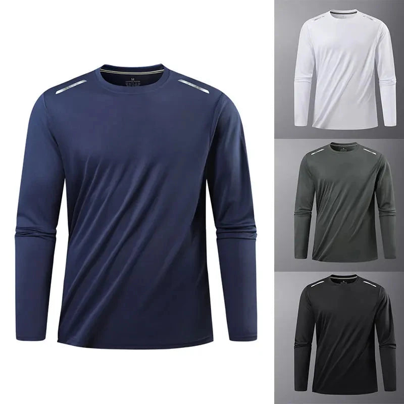 Reflective Sport Gym T Shirt Men Quick Dry Running Bodybuilding Shirts Men Long Sleeve Fitness Pullover Top Spring Autumn GlowCart
