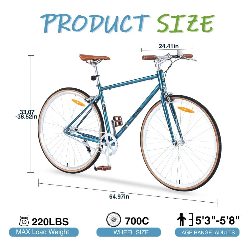 Single Speed Retro style 700C Road Bike For men women's City Bicycle,Steel Frame GlowCart