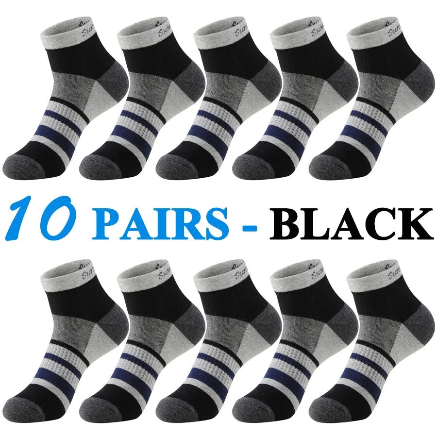 5 Pairs/Lot Running Socks Men Casual Outdoor Sports Cotton Black Grey Blue Athletic Stripes 14 Colors Travel Male Husband Gifts GlowCart