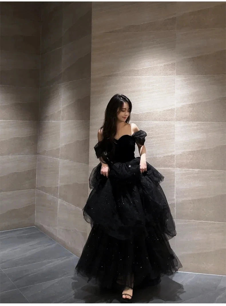 Black New Light Luxury Minority Petti skirt Host Female Art GlowCart