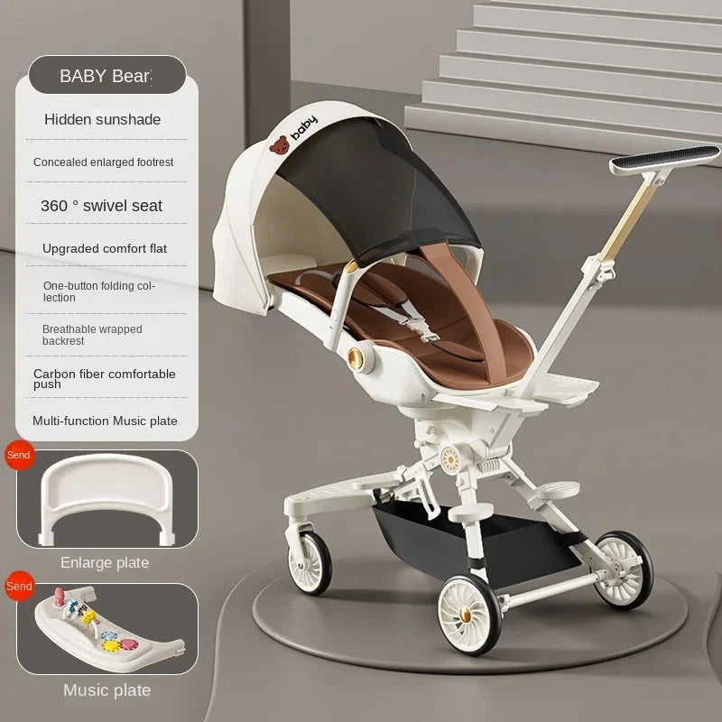 Can Sit and Lie Down Ultra-lightweight High Landscape Three-speed Adjustable Two-way One-touch Folding Baby Walking Stroller GlowCart