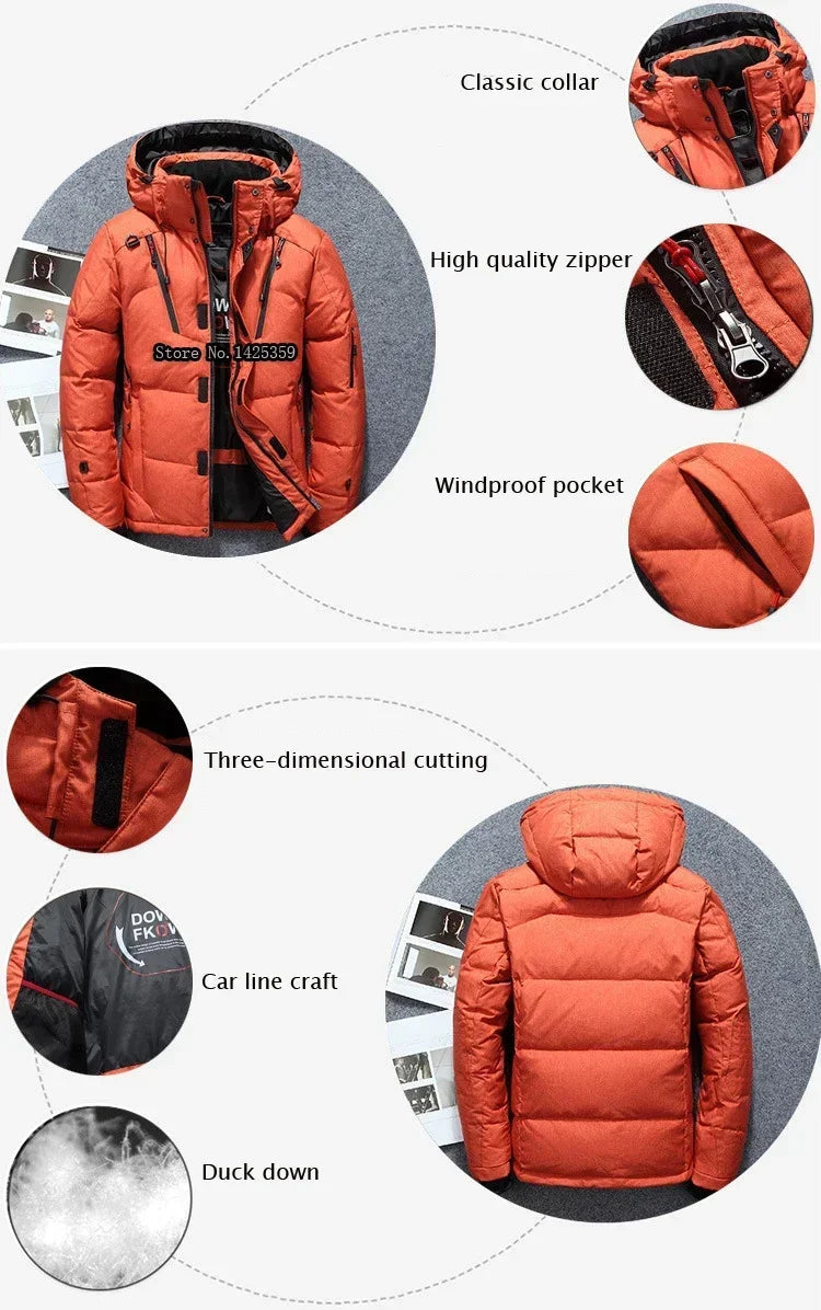 -20 Degree Winter Parkas Men Down Jacket Male White Duck Down Jacket Hooded Outdoor Thick Warm Padded Snow Coat Oversized M-4XL GlowCart