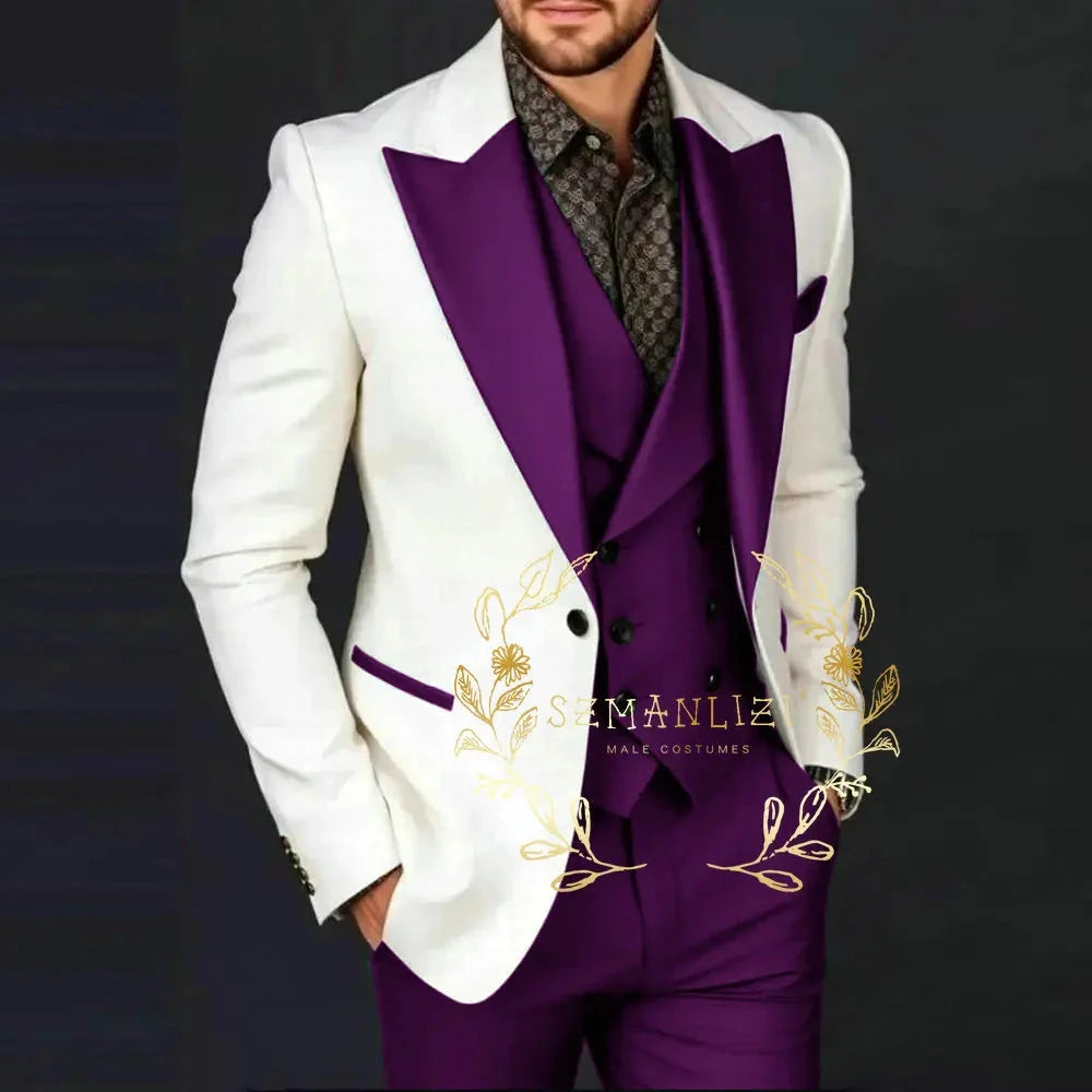 Ivory Jakcet Dark Green Vest Pant Men's 3-piece Suit Set GlowCart