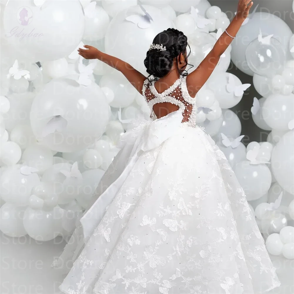 White V-neck Luxury Flower Girl Dresses For Wedding GlowCart