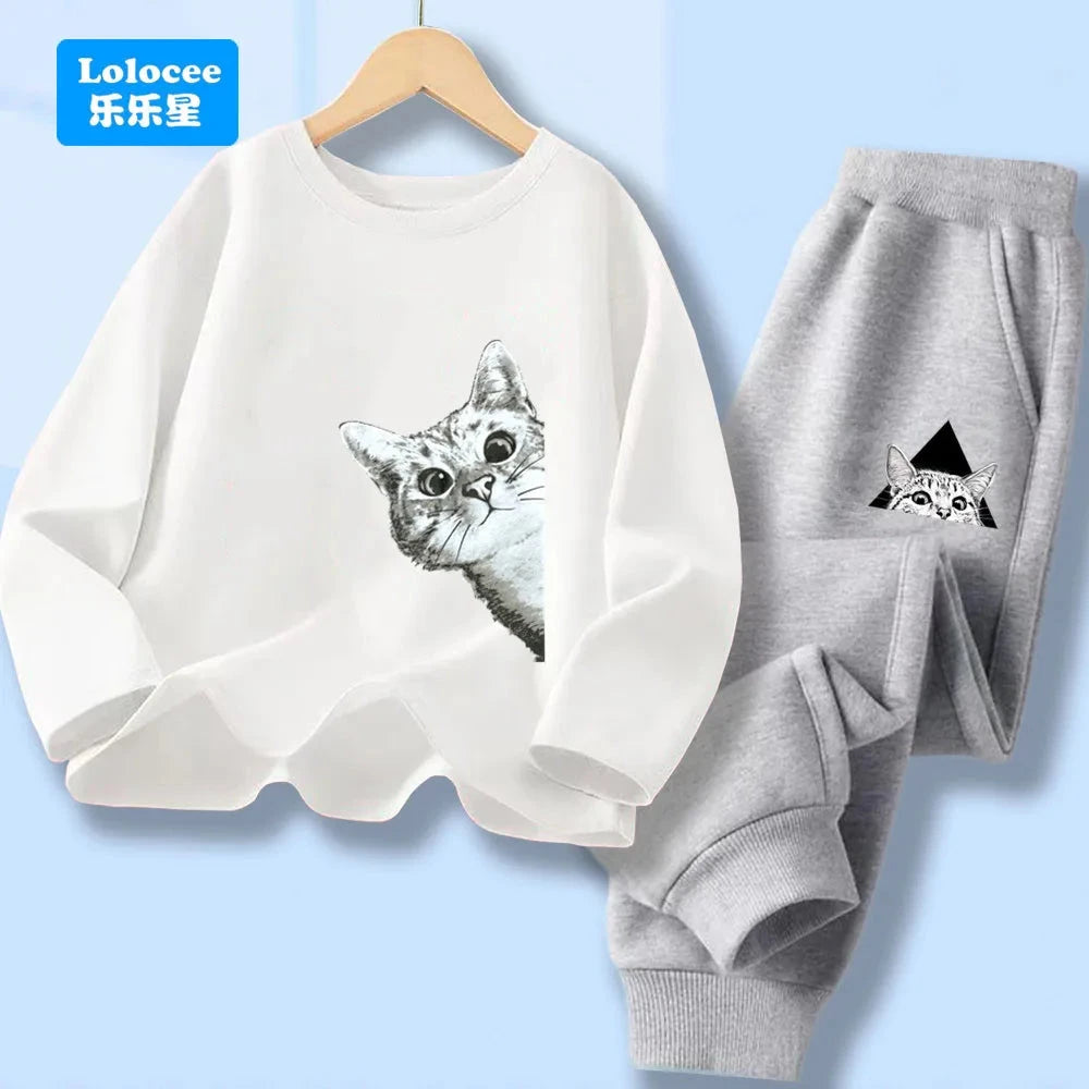Spring Autumn Baby Boys Clothes Sets Kids Funny Cat Print Long Sleeve T-shirt Tops+ Pants Suits Boys' Tracksuit CLM1 GlowCart