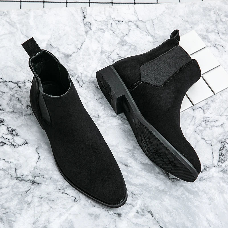 Suede Leather Men's Chelsea Boots Comfy Male Ankle Boots Formal Dress Business Botas Leisure Walking Shoes Slip on Casual Shoes GlowCart