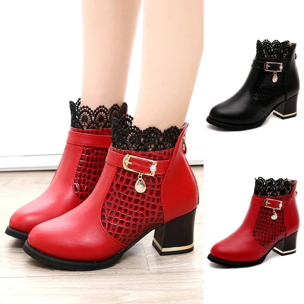 Women'S Ladies Boots Fall Winter Vintage Leather Lace Short GlowCart