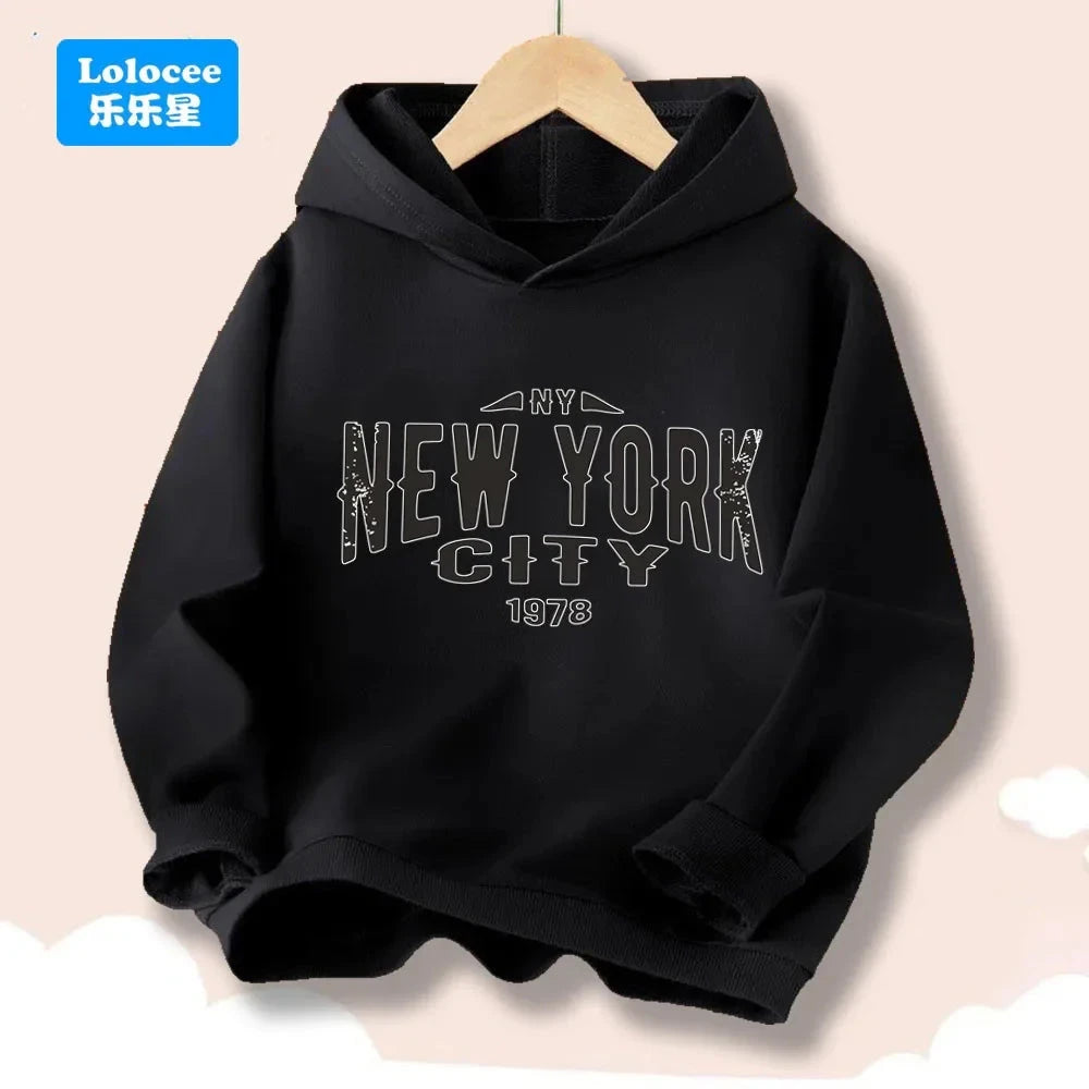 Boy Girl New York U.S.A City Hoodies Fashion Letter Printed Graphic Hooded Sweatshirts Kids Loose Pullover Sportwear ZMNY3 GlowCart
