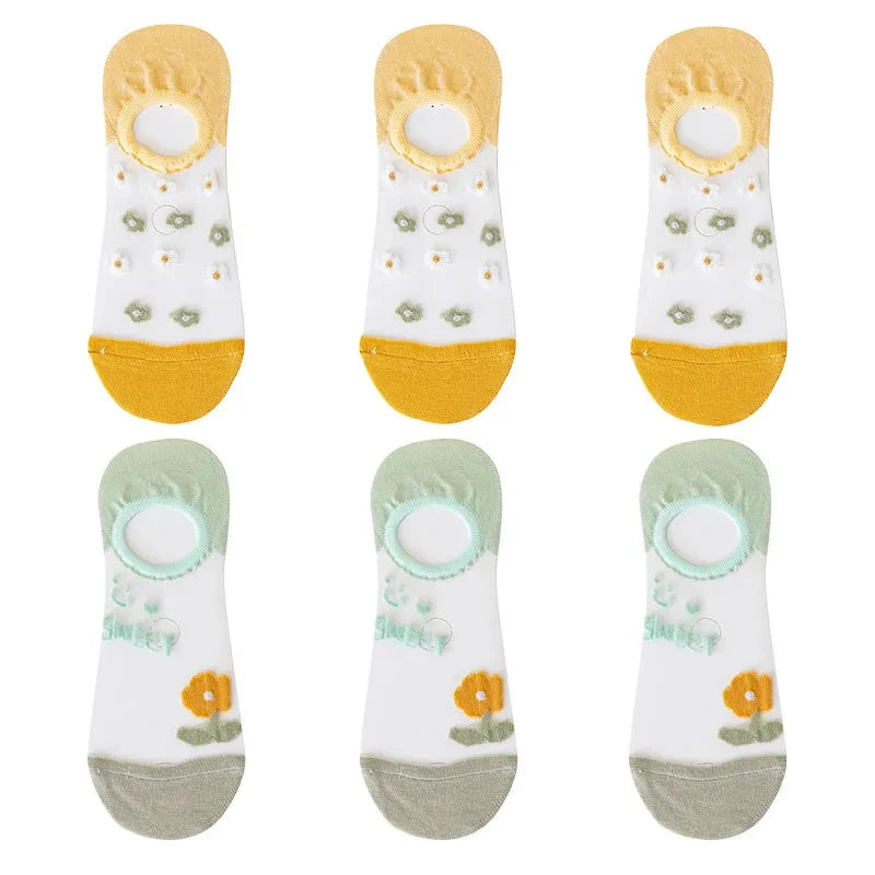 6Pairs Cute Small Flower Sheer Women's Socks Soft & GlowCart