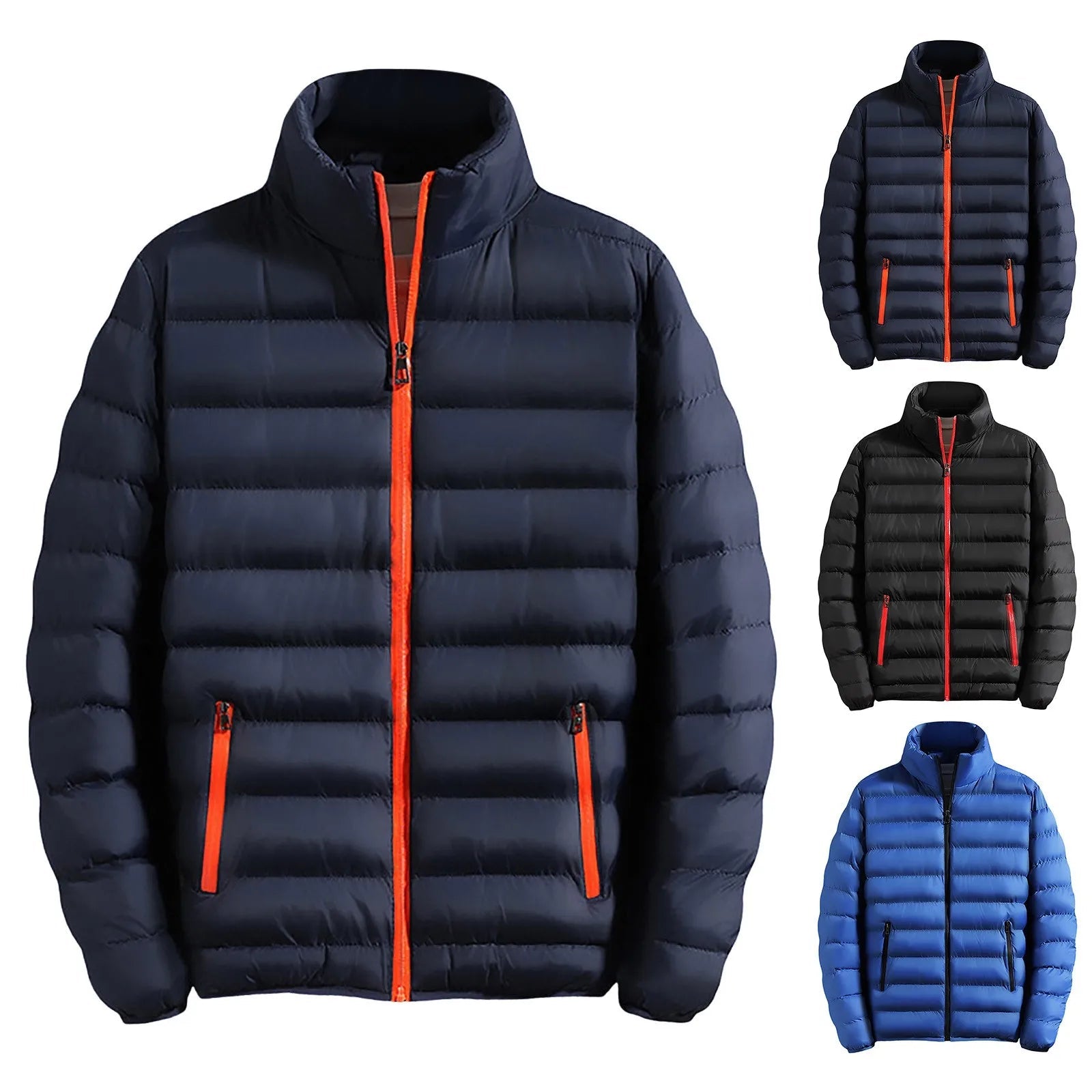 New Thickened Color Cotton Coats For Men Autumn And Winter Padding Jacket Stand Collar Zippered Cardigan Temperament Coat GlowCart