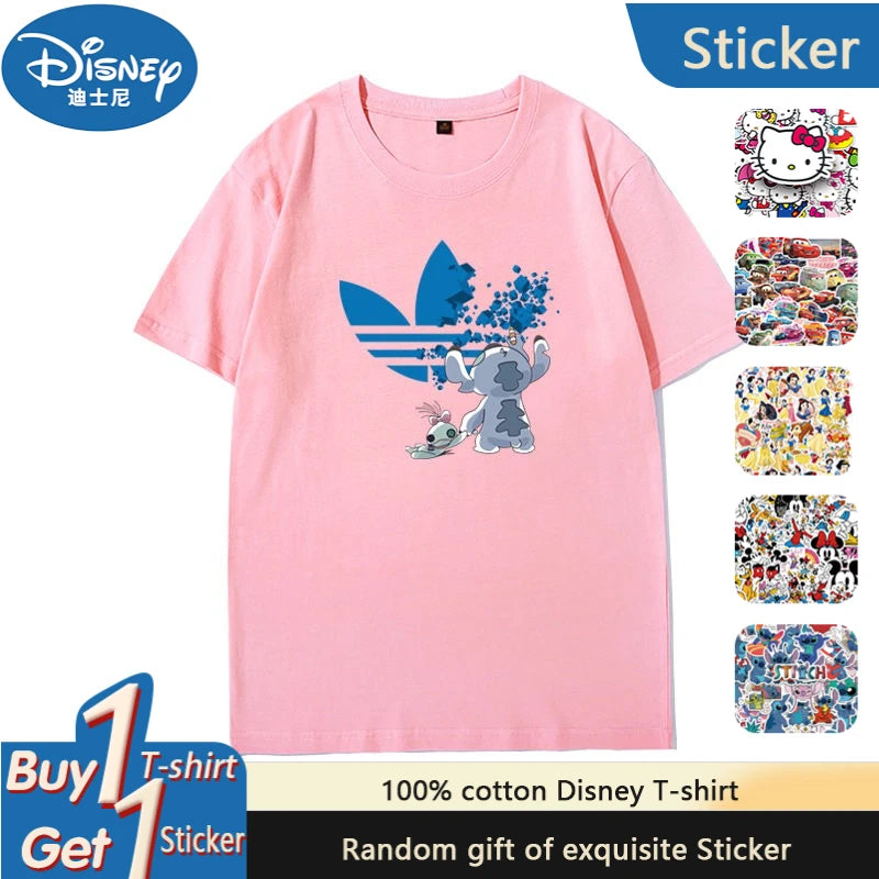 Disney Stitch Short Sleeve T-Shirt Men's and Women's Joint Summer Cotton Loose Large Size Couple Wear Stitch Short Sleeve Top GlowCart