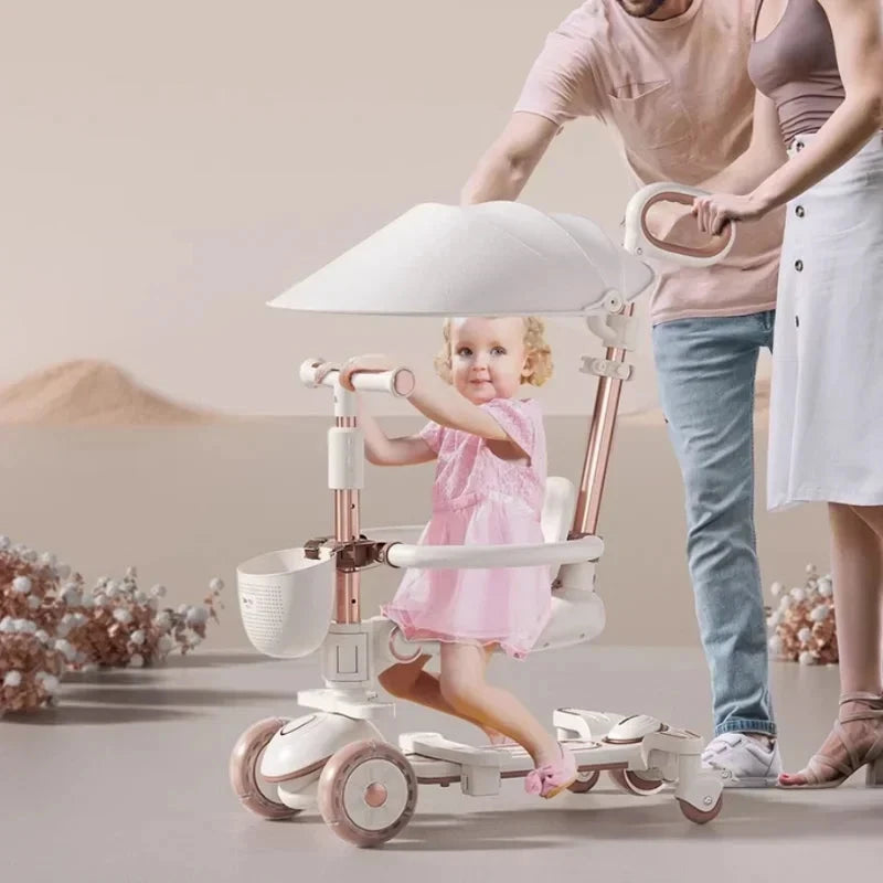 Multifunctional Baby Stroller 6in1 Adjustable Push Rod with Children's Scooter Portable Baby stroller with skateboard for kids GlowCart