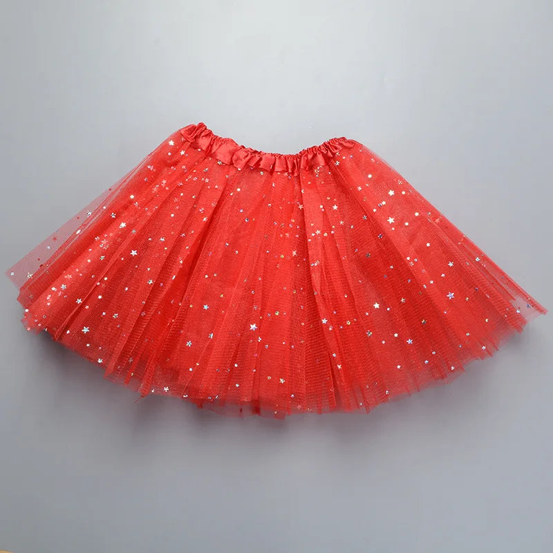 Kids Baby Star Glitter Dance Tutu Skirt For Girl Sequin 3 Layers Tulle Toddler Pettiskirt Children Chiffon 2-8T GlowCart