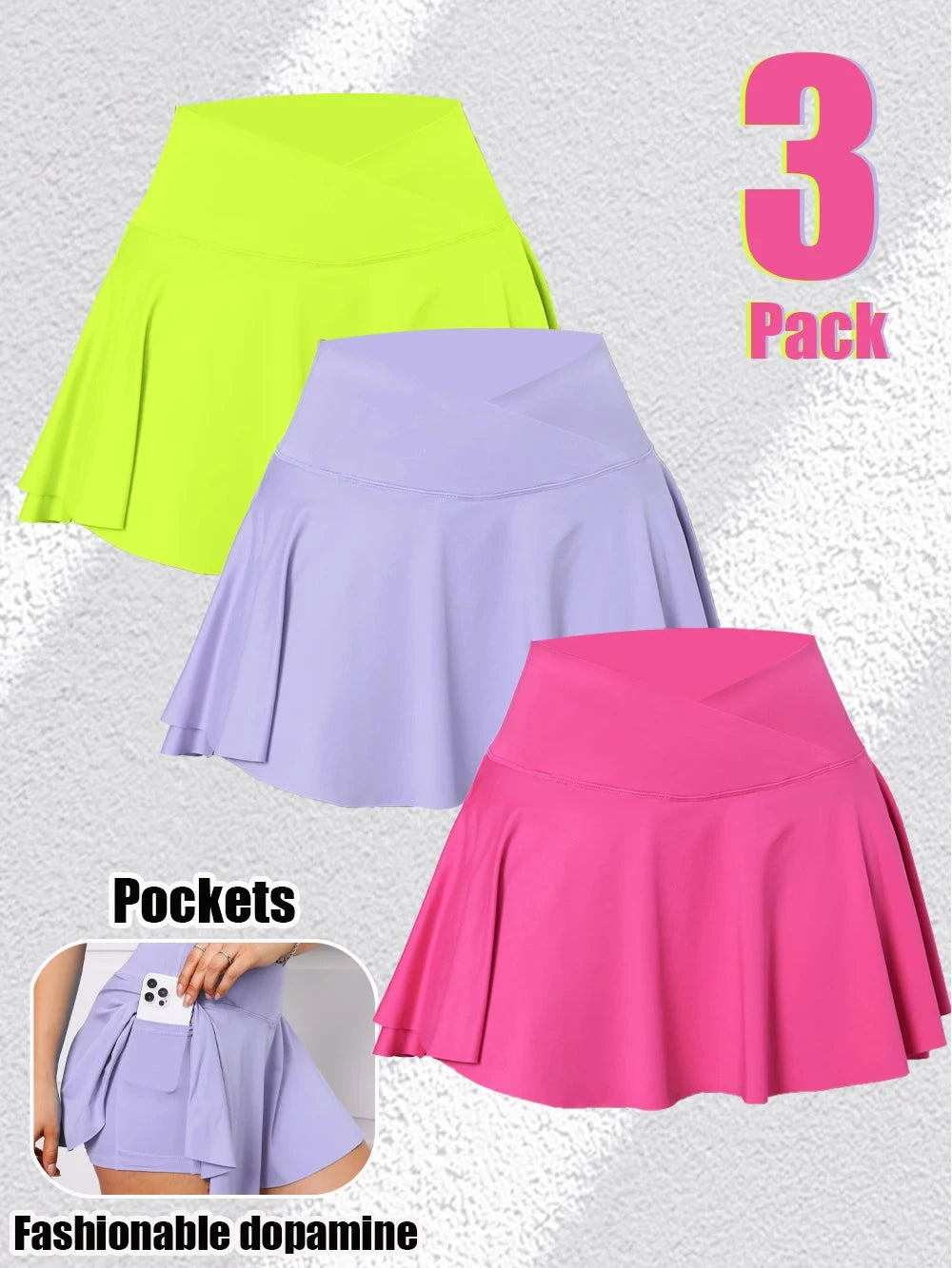 3Pack Dopamine Pockets Tennis Skirts for Women Fitness GlowCart