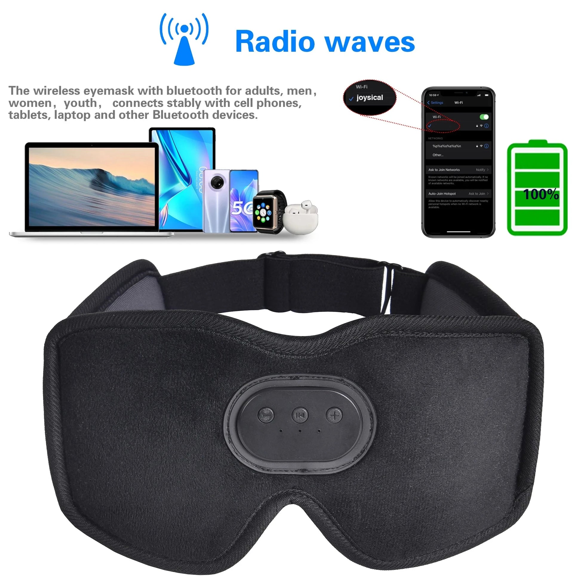 Bluetooth Eyemask, Wireless Bluetooth Headphones Sleep GlowCart