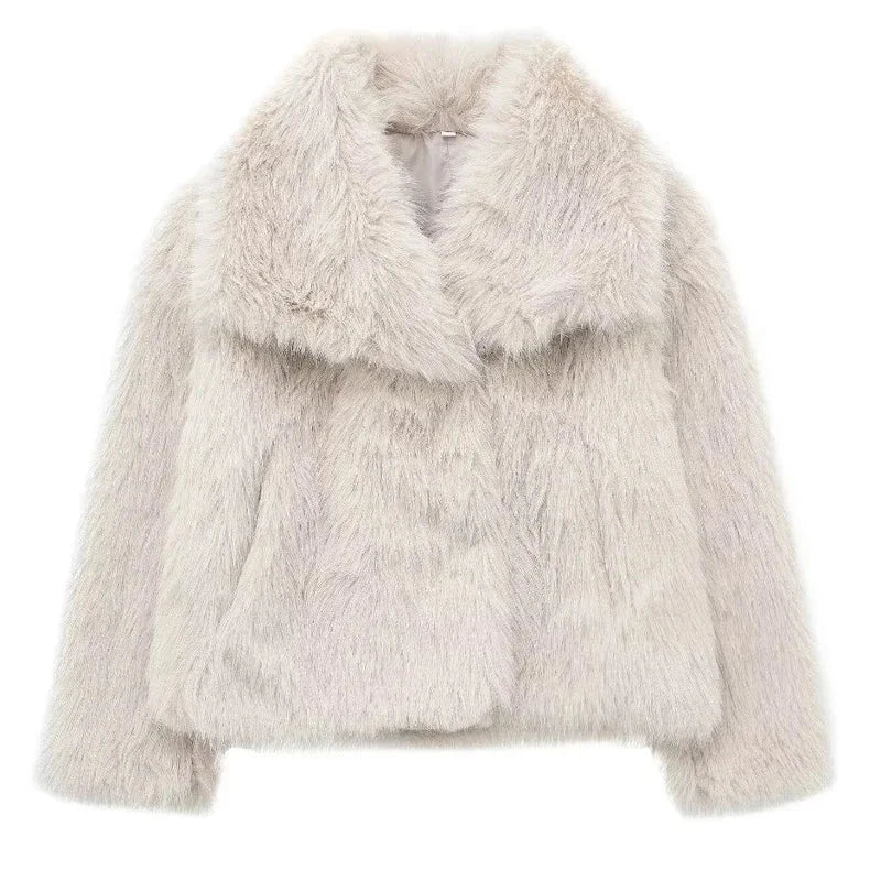 HXAO 2024 Woman Autumn Winter Faux Fur Coat Plush Fluffy GlowCart