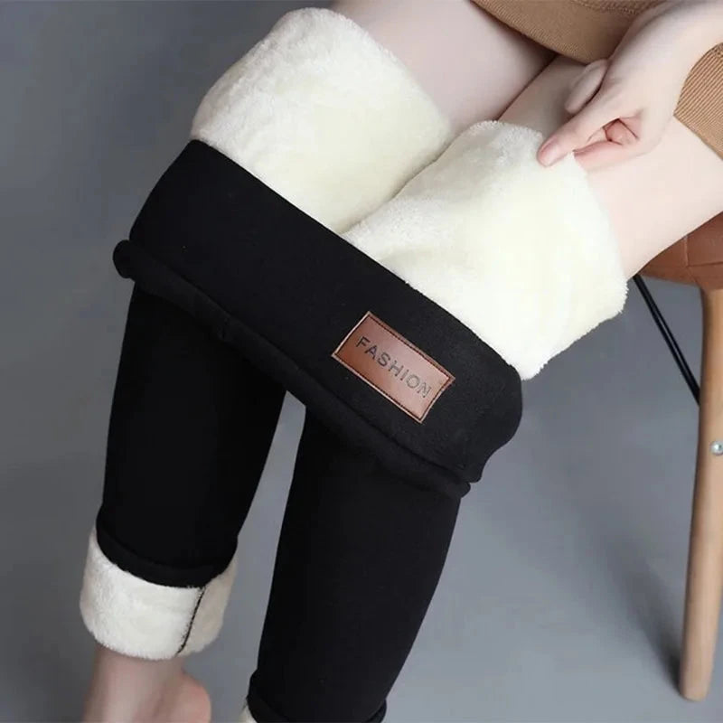 Fleece Lined Thermal Leggings Women Winter Leather Label GlowCart