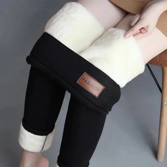 Fleece Lined Thermal Leggings Women Winter Leather Label GlowCart
