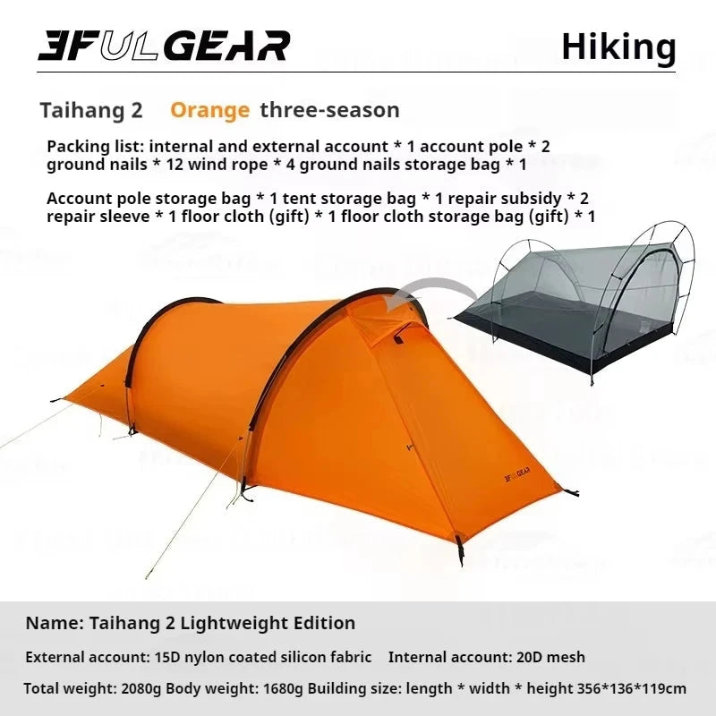 3F UL GEAR Taihang2 Tunnel Tent 3/4 Seasons Waterproof GlowCart