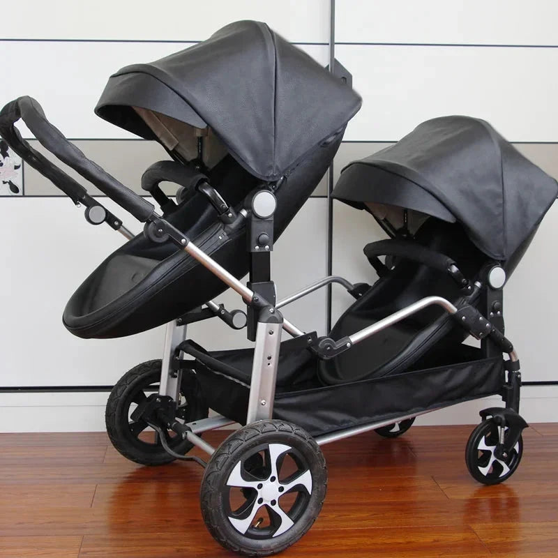 NEW Twins baby stroller 2 in 1,poussette double jumeaux,Shell double stroller,Luxury baby carriage,leather stroller,folding pram GlowCart