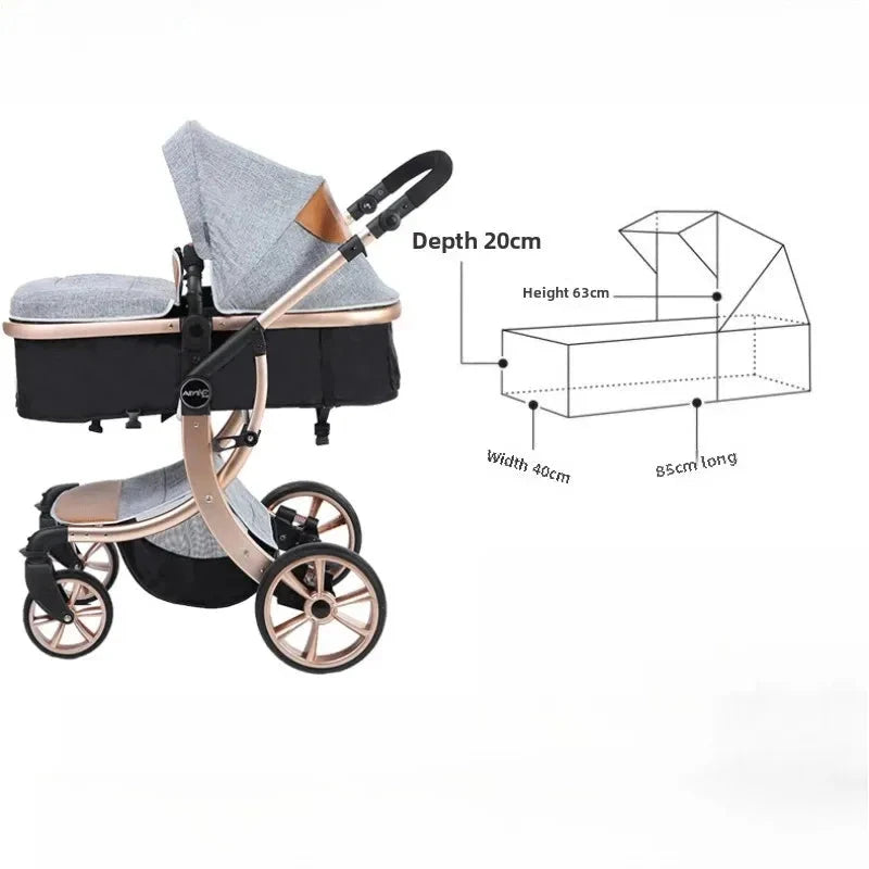 High View 2-in-1 Baby Stroller Two-way Detachable Sleeping Basket Lightweight Travel Stroller Luxury Baby Carriage GlowCart