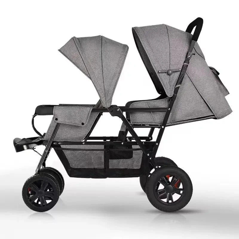 Twin Baby Stroller Front and Back Seat Lightweight Foldable Double Sitting and Lying Stroller Second Baby Stroller GlowCart
