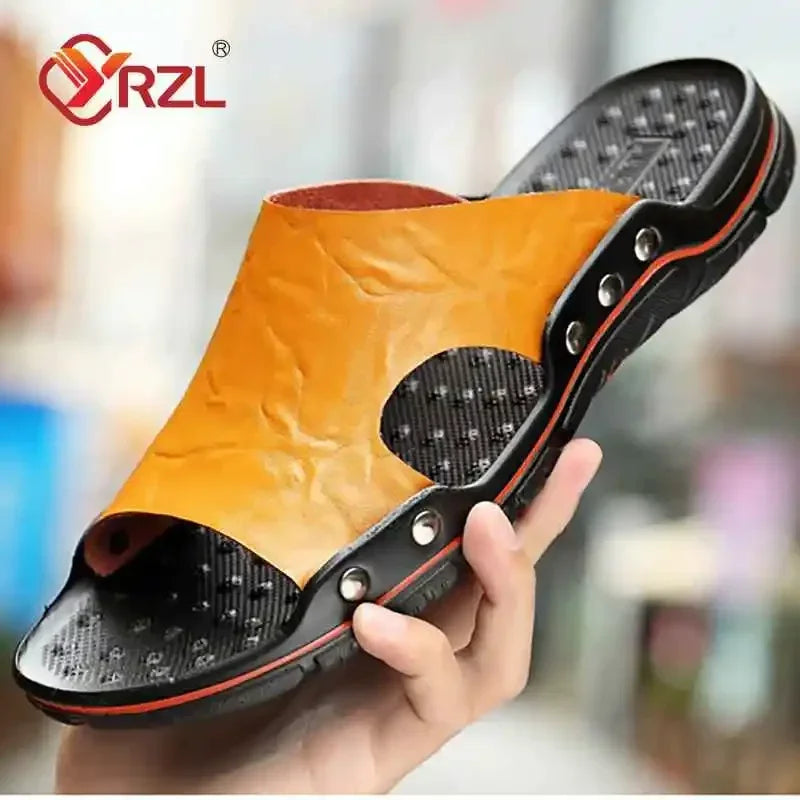 YRZL Mens Sandals PU Leather Classic Summer Men Slippers Soft Black Slippers Big Size Slippers Lightweight EVA Slides for Men GlowCart