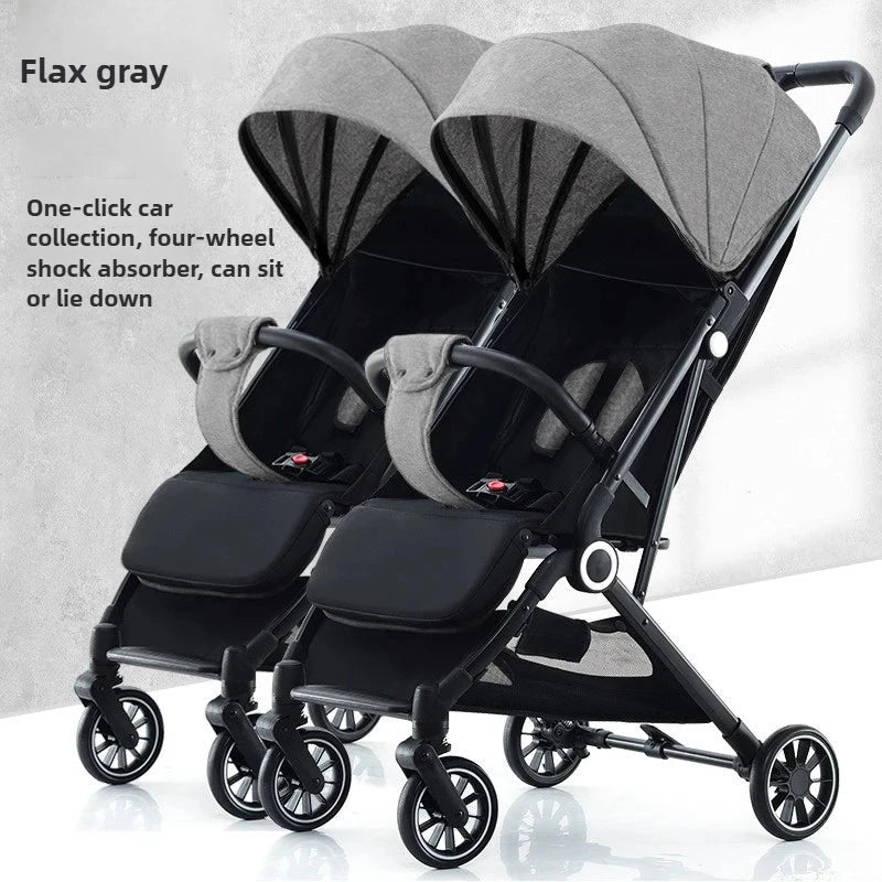 Twin Baby Stroller High View Detachable Stroller Foldable and Lightweight Stroller with Sitting and Lying Function GlowCart
