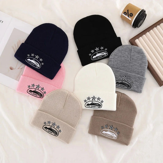 Winter Fashion Warm Knitted Hat Devil's Island Embroidery GlowCart