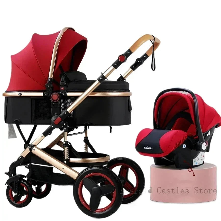 3in1 Baby Stroller With Car Seat,High Landscape  Stroller Luxury Infant Stroller Set Newborn Baby Car Seat Trolley Pushchair GlowCart