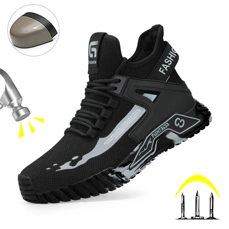 Steel Toe Anti-smash  Anti-Puncture Safety Shoes Men Lightweight Slip Resistant Work Shoes Comfortable Breathable Work Boots Men GlowCart