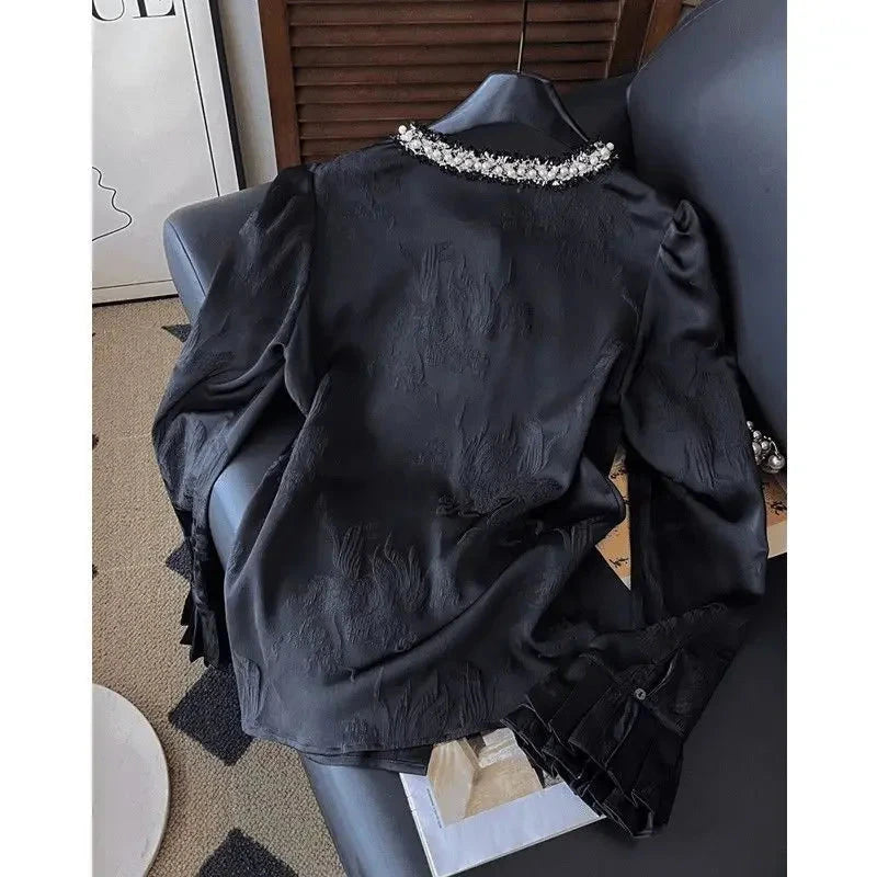 Exquisite Beaded Woman 2025 Shirts & Blouses Long-sleeved GlowCart