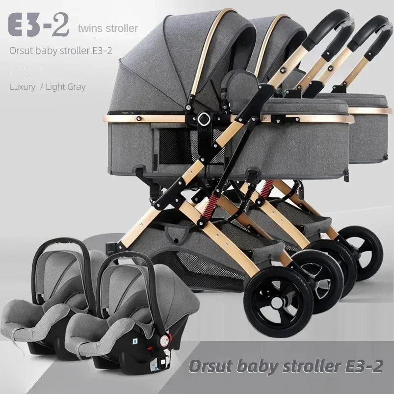 2025 New 3-in-1 Twin Baby Stroller with Car Seat, Portable Foldable High View Newborn Baby Stroller Can Sit or Lie GlowCart