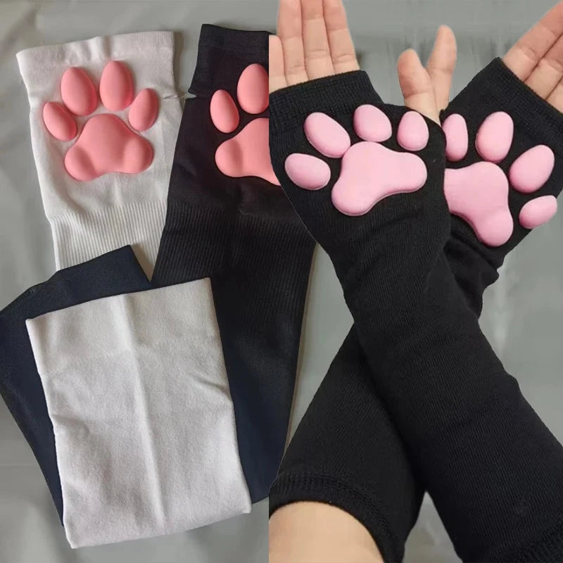 2024 Cute 3D Silicone Pink Cat Claw Paw Pads Soft Fingerless GlowCart