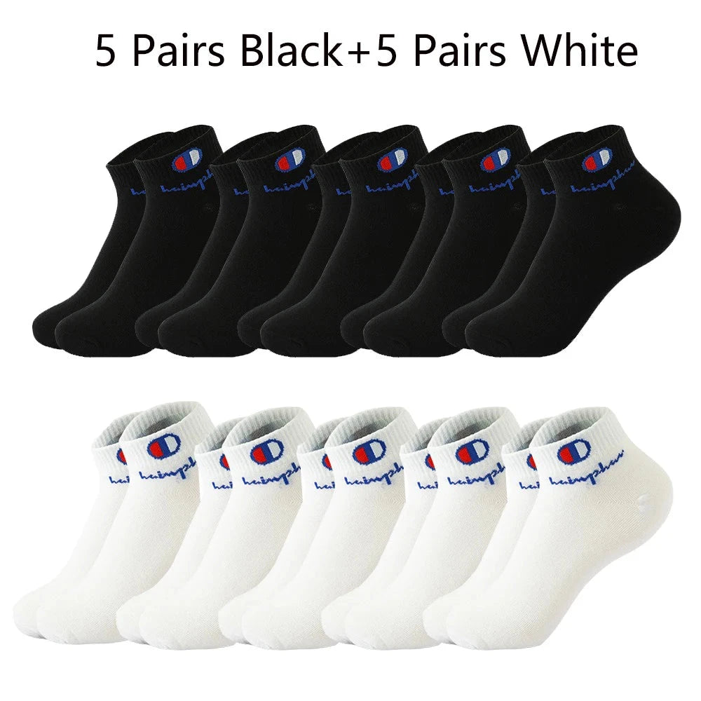 5/10/20 Pairs Men Ankle Socks Cotton Brand Classic Fashion Black White Socks Breathable Mesh Athletic Sports Socks for Summer GlowCart