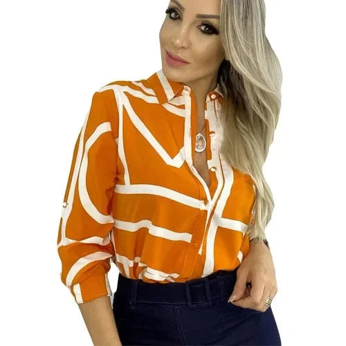 Women Geometric Print Shirt, Spring and Autumn Fashion GlowCart