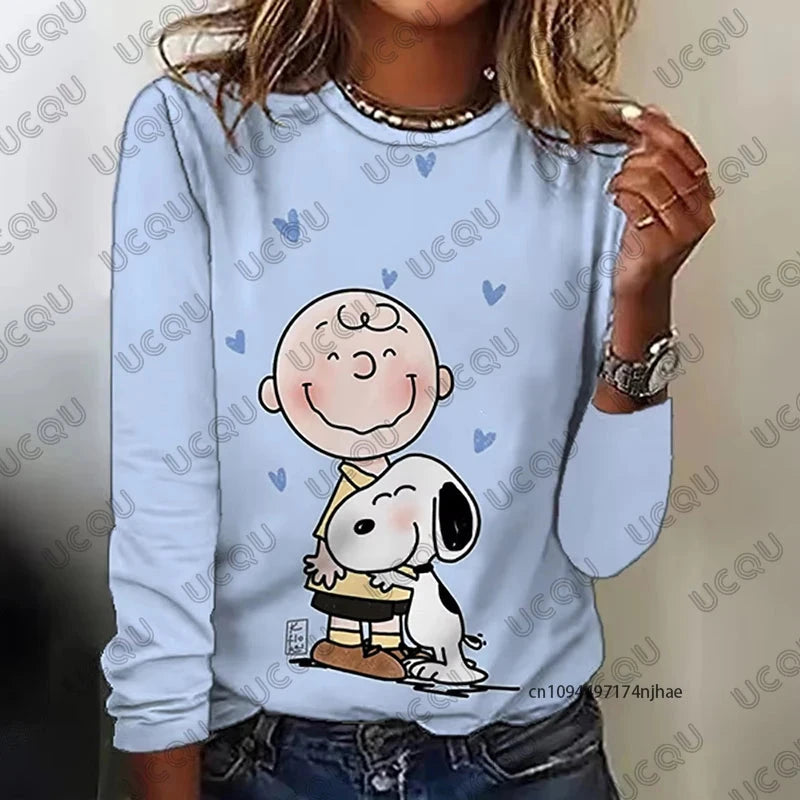 Autumn Winter New Cartoon Snoopy Print Women's Long Sleeve GlowCart