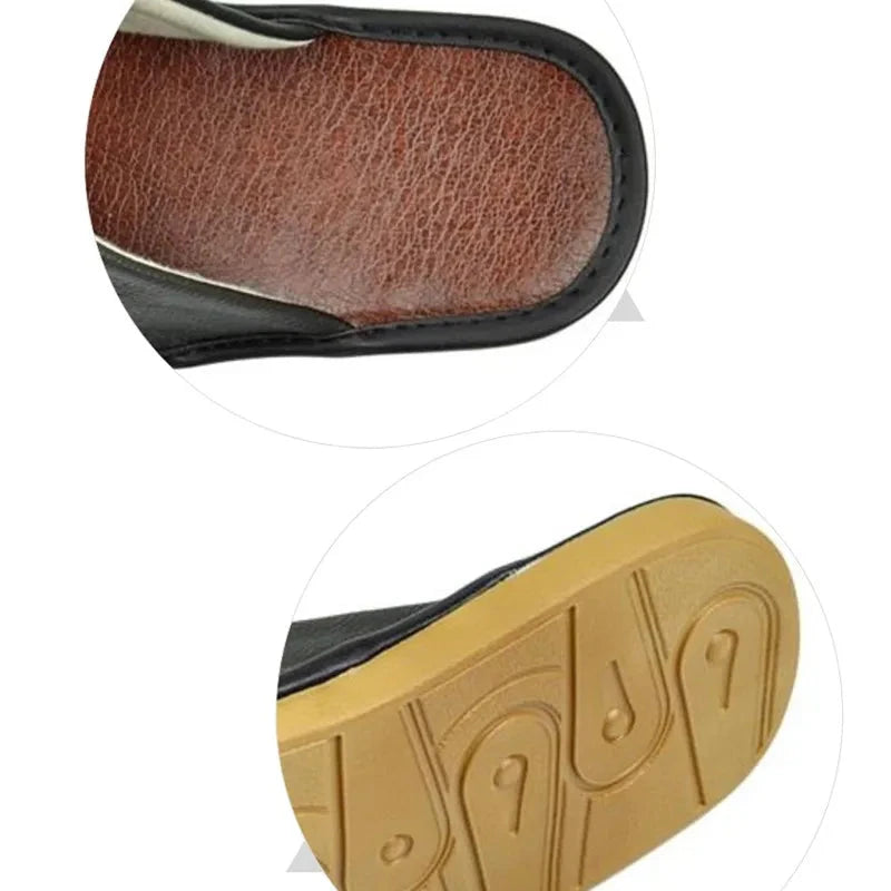 Indoor Leather Slippers Men Home Cheap Shoes Women Spring Autumn New Style Flat Mules High Quality Unisex House Slippers GlowCart