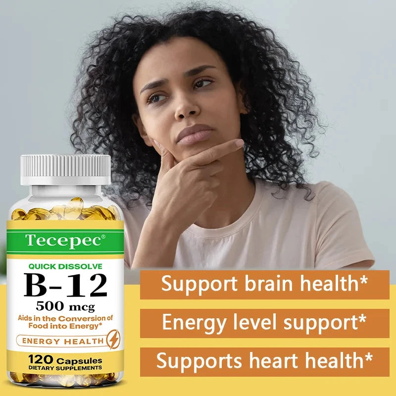 Vitamin B-12 500mcg Capsules for Heart Health Support Energy GlowCart