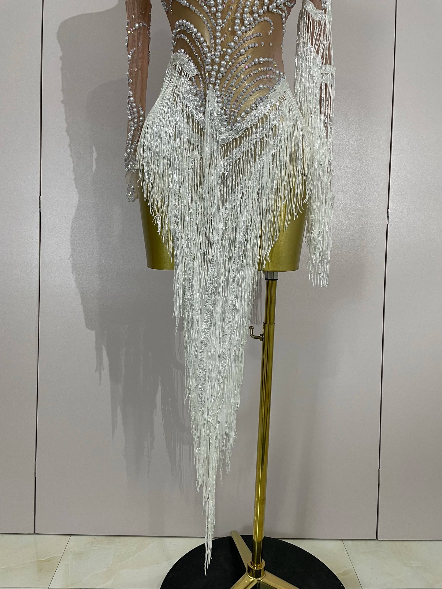 Women Sparkly Rhinestone Pearl Sequins Tassel Sexy