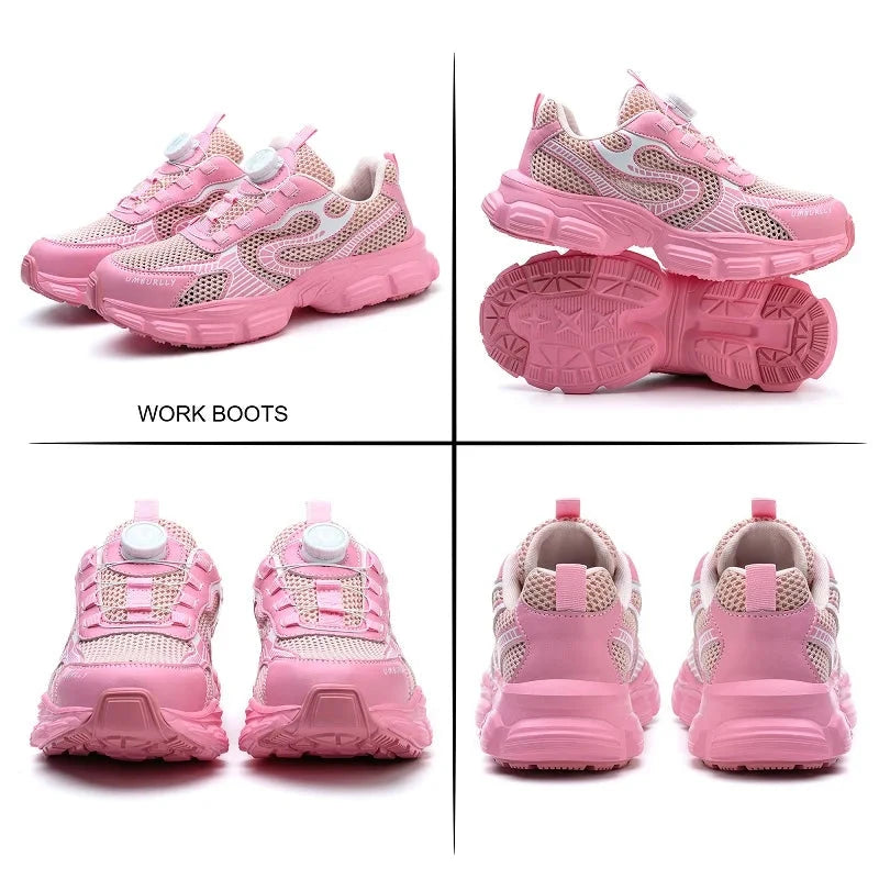 Rotating button Ladies' safety shoes breathable Work Sneakers Steel Toe Shoes Women Protective Shoes Puncture-Proof Work Shoes GlowCart