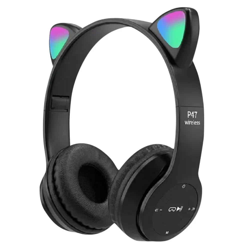 Cute Cat Ear Headphones with RGB LED Light Wireless Headset GlowCart