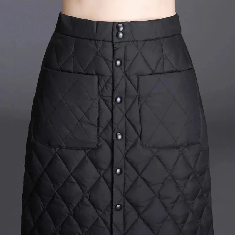 Autumn Winter Thick Warm Down Cotton Padded Skirts Women High Waist Windproof Belt Warm Puffer Skirts Large Size Long Skirts 5XL GlowCart